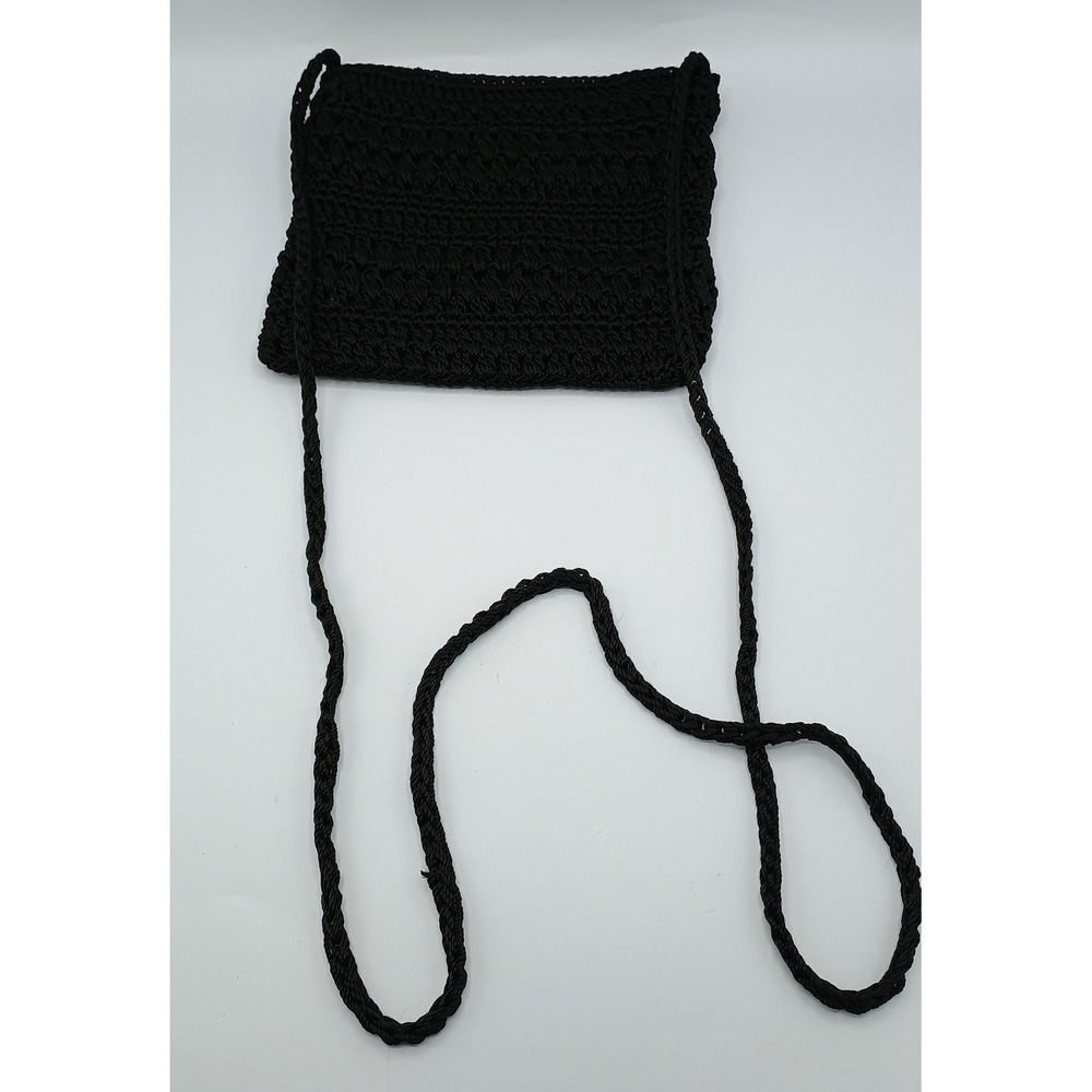 Small 7x7.5" Black Knitted Crossbody Purse Bag